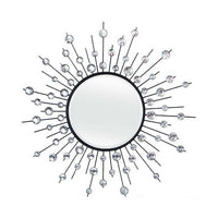 32 Inch Wall Decor, Round Mirror, Sunburst Style, Metal, Black, Silver - BM309819