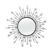 32 Inch Wall Decor, Round Mirror, Sunburst Style, Metal, Black, Silver - BM309819