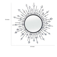 32 Inch Wall Decor, Round Mirror, Sunburst Style, Metal, Black, Silver - BM309819