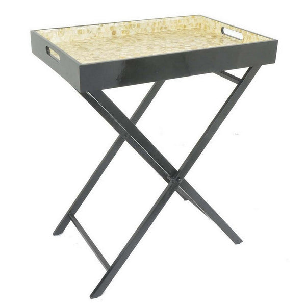 Dain 28 Inch Serving Tray Table, Foldable, Black Metal Stand, Multicolor - BM309823