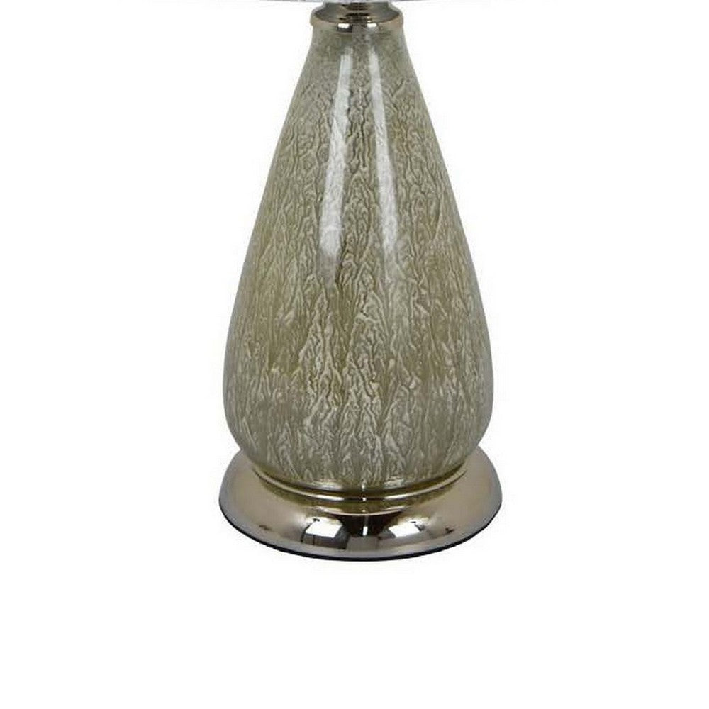 22 Inch Table Lamp, Drum Shade, Drop Style Glass Body, Silver Finish - BM309825