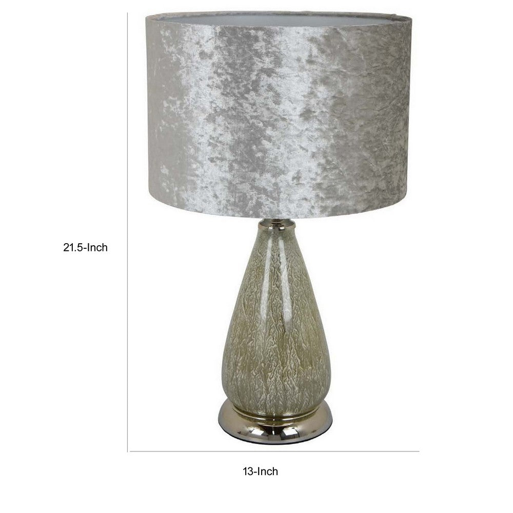 22 Inch Table Lamp, Drum Shade, Drop Style Glass Body, Silver Finish - BM309825