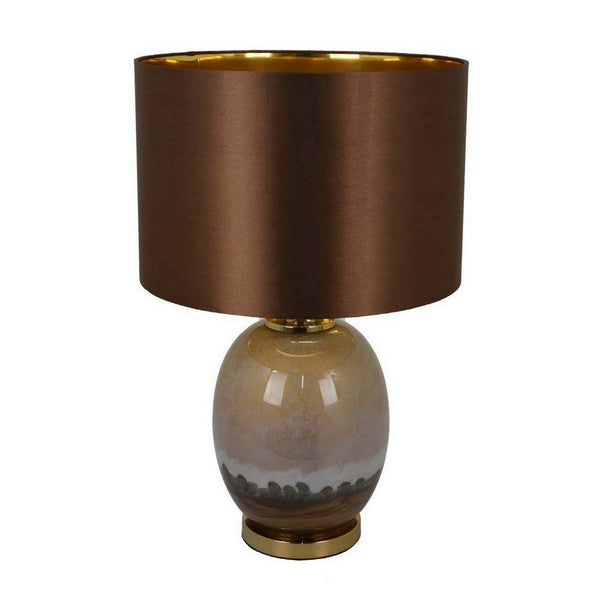 Gia 23 Inch Table Lamp, Drum Shade, Curved Round Glass Body, Brown Finish - BM309826