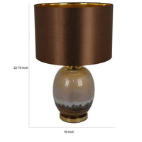 Gia 23 Inch Table Lamp, Drum Shade, Curved Round Glass Body, Brown Finish - BM309826