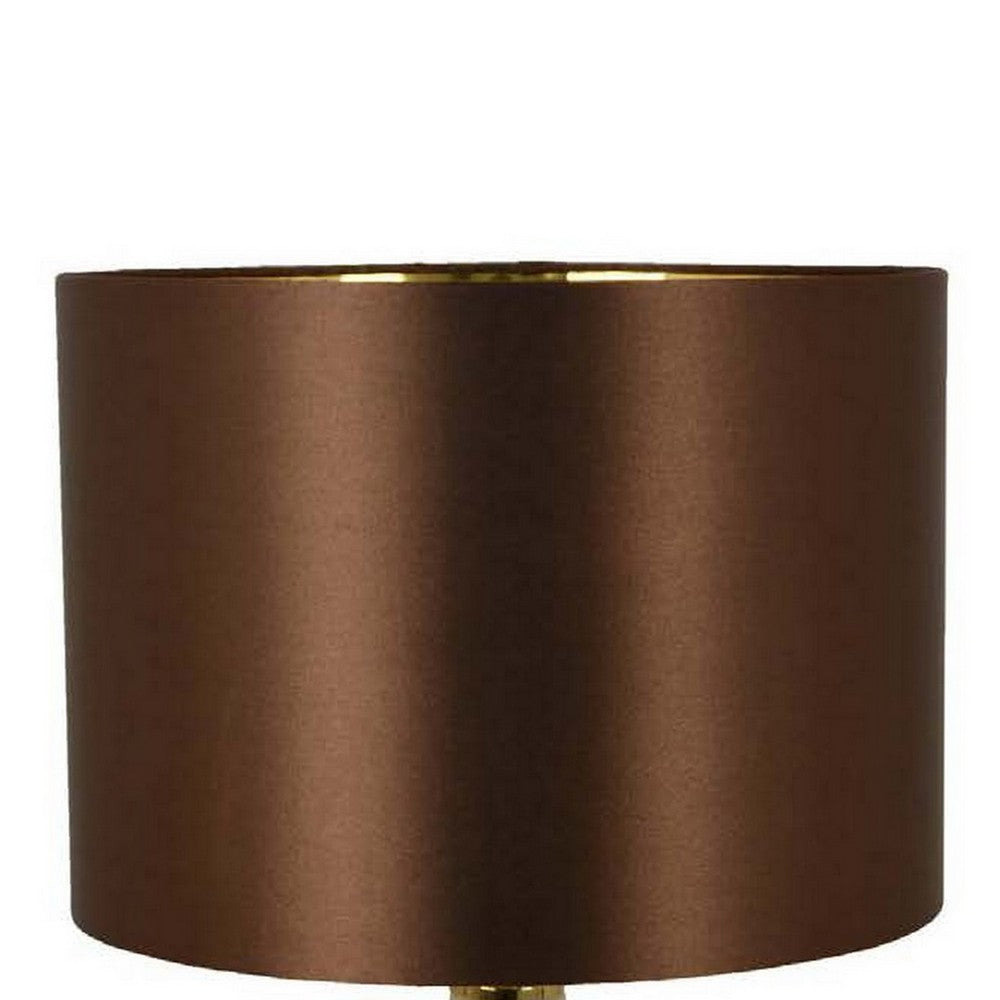 Gia 20 Inch Table Lamp, Drum Shade, Curved Round Glass Body, Brown Finish - BM309827