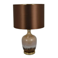 Gia 20 Inch Table Lamp, Drum Shade, Curved Round Glass Body, Brown Finish - BM309827