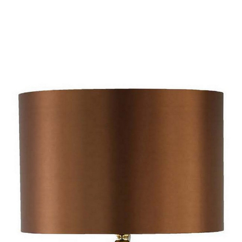 Gia 25 Inch Table Lamp, Drum Shade, Vase Shaped Glass Body, Brown Finish - BM309828