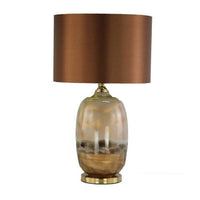 Gia 25 Inch Table Lamp, Drum Shade, Vase Shaped Glass Body, Brown Finish - BM309828