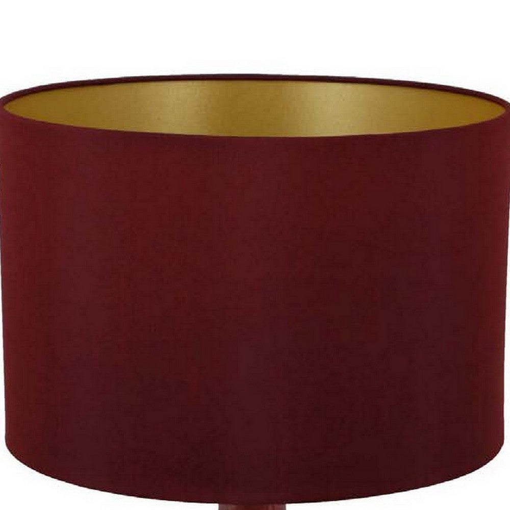 Gia 18 Inch Table Lamp, Drum Shade, Round Body with Vertical Ribs, Red - BM309830