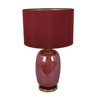 Gia 25 Inch Table Lamp, Drum Shade, Vase Shape Glass Body, Red Finish - BM309831