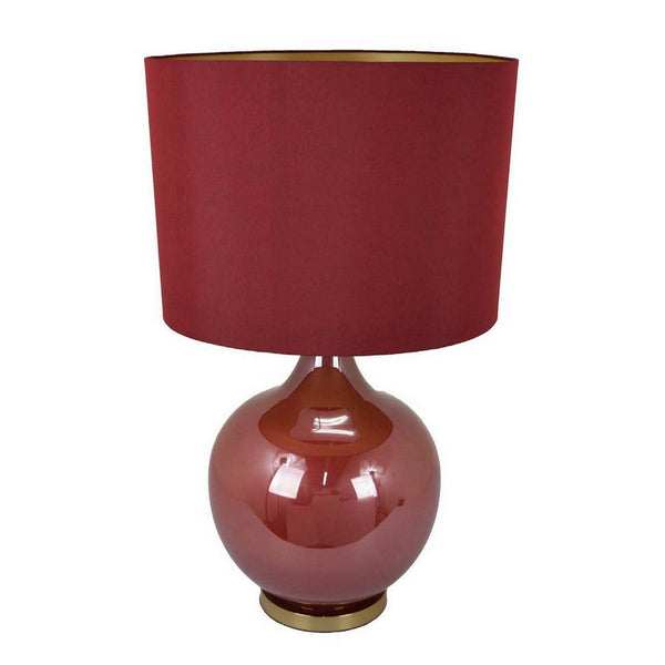 Gia 32 Inch Table Lamp, Drum Shade, Curved Round Glass Body, Red Finish - BM309832