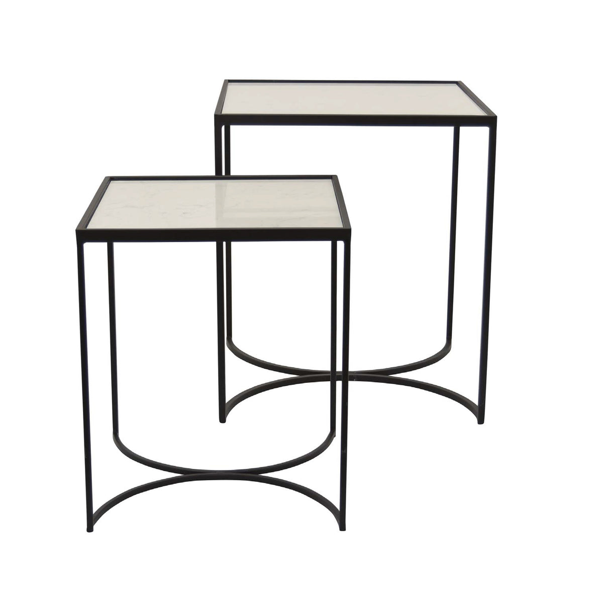 24 Inch Plant Stands Set of 2, White Marble Top, Minimalist Black Frame - BM309838