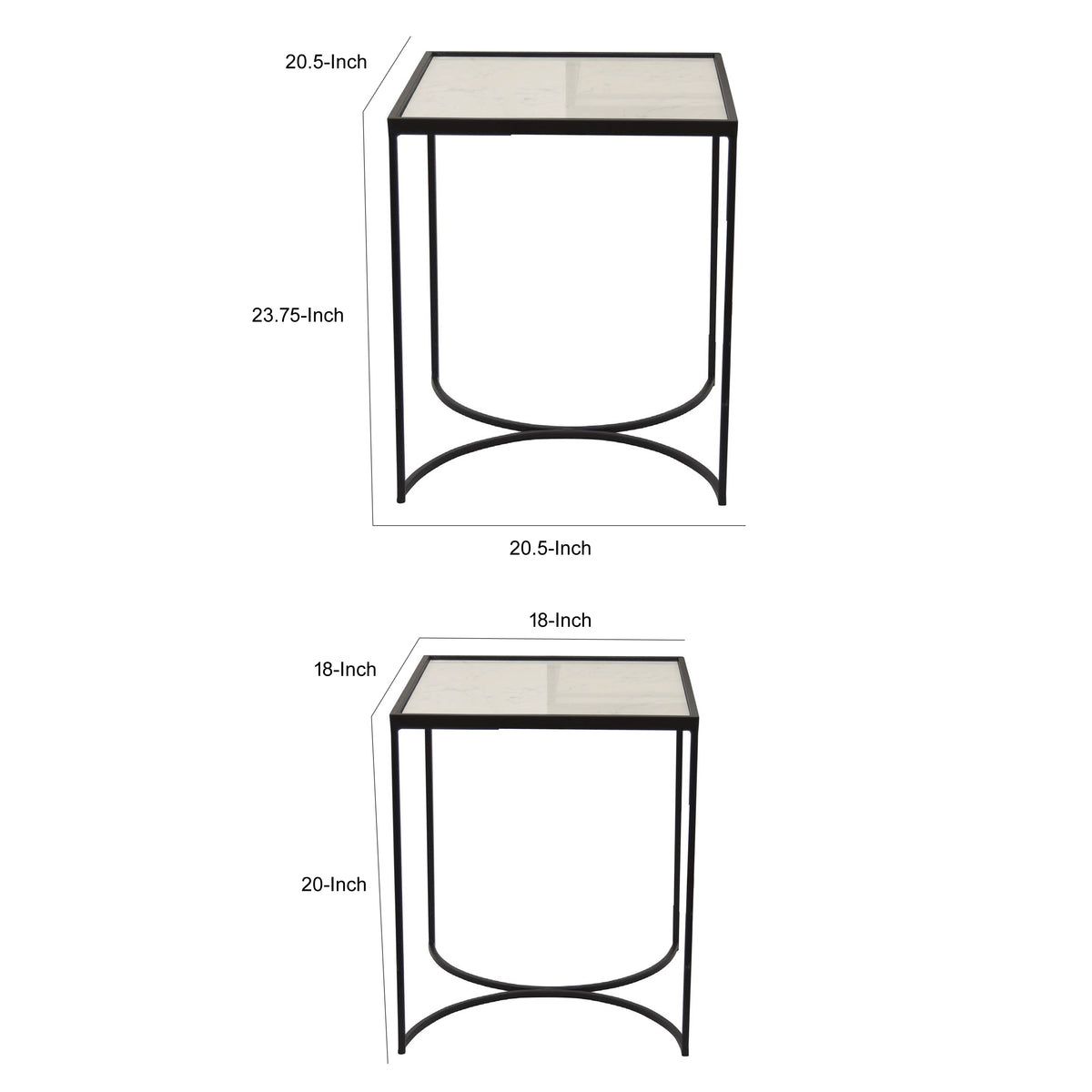 24 Inch Plant Stands Set of 2, White Marble Top, Minimalist Black Frame - BM309838