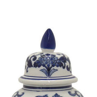 18 Inch Temple Jar, Ceramic Blue and White Floral Print, Removable Lid - BM309842