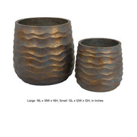 18 Inch Planter Set of 2, Wavy Design, Indoor Outdoor Rustic Bronze Resin - BM309874