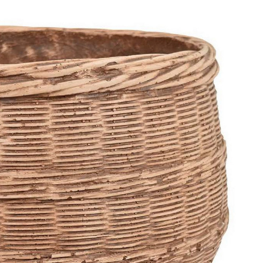 15 Inch Planter, Rustic Basket Woven Design, Resin Finish, Natural Brown - BM309876