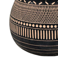 12 Inch Planter, Resin, Large Pot Shape, Tribal Design, Black and Beige - BM309883