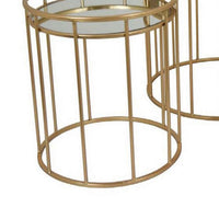 20 Inch Plant Stand Table Set of 3, Gold Metal Frame, Mirror Tray Top - BM309888