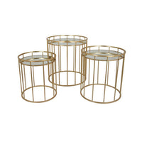 20 Inch Plant Stand Table Set of 3, Gold Metal Frame, Mirror Tray Top - BM309888