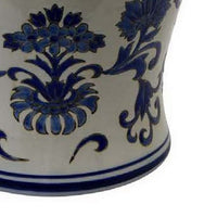 Lise 25 Inch Temple Ginger Jar, Ceramic, Multi Floral Design, White, Blue - BM309897