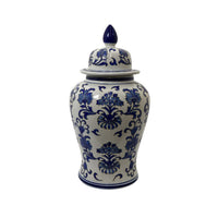 Lise 25 Inch Temple Ginger Jar, Ceramic, Multi Floral Design, White, Blue - BM309897