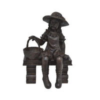 Darin 22 Inch Girl on Bench Figurine, Garden Statue Resin, Textured Brown - BM309902