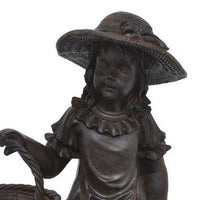 Darin 22 Inch Girl on Bench Figurine, Garden Statue Resin, Textured Brown - BM309902