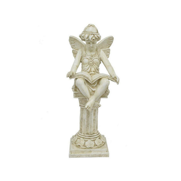 Nape 22 Inch Fairy Reading Book Figurine, Garden Statue, Resin, White - BM309903