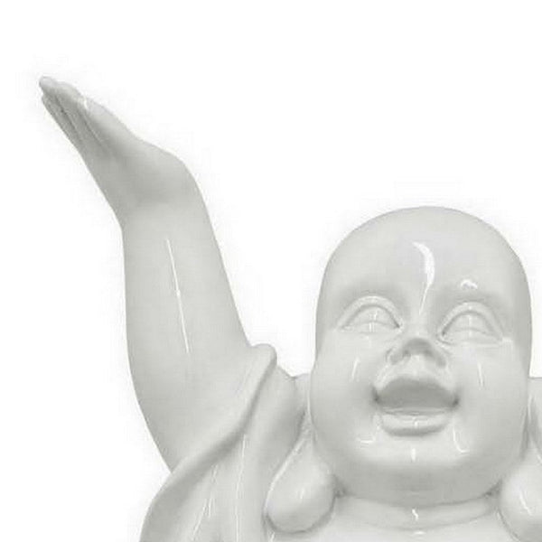 Lauren 17 Inch Buddha Figurine, Resin Frame, Fade Resistant, Shiny White - BM309918