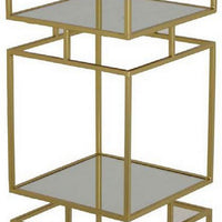 Joy 41 Inch Plant Stand Shelves, Mirrored Box Shape, 3 Tier, Gold Metal - BM309920