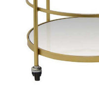 Joy 29 Inch Mirrored Plant Stand, Rolling Round Cart, 2 Tiers, Gold Metal - BM309929