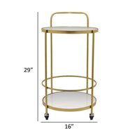 Joy 29 Inch Mirrored Plant Stand, Rolling Round Cart, 2 Tiers, Gold Metal - BM309929