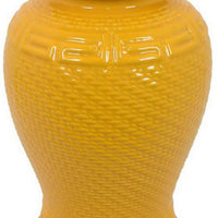 Bryan 24 Inch Ceramic Temple Jar, Geometric Print, Finial Top, Yellow - BM309931