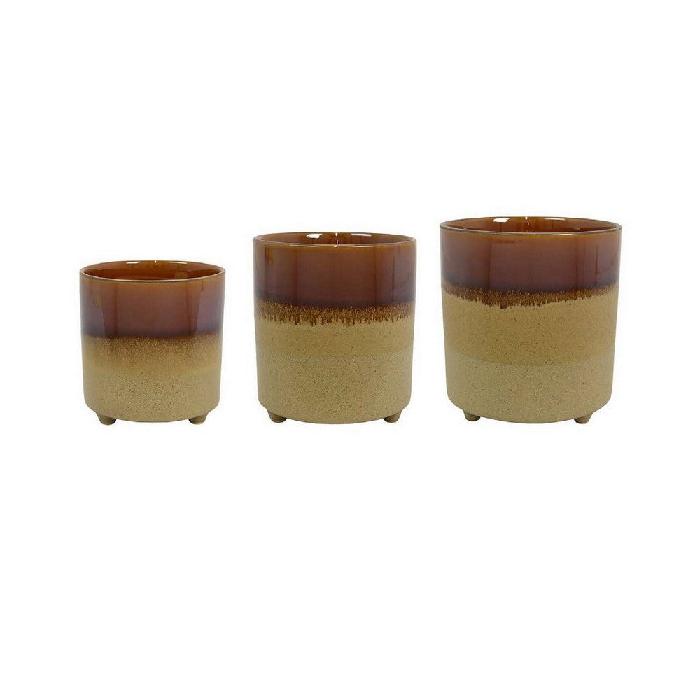 Adam Planter Set of 3, Assorted Sizes, Ceramic, Multicolor Earth Brown - BM309937