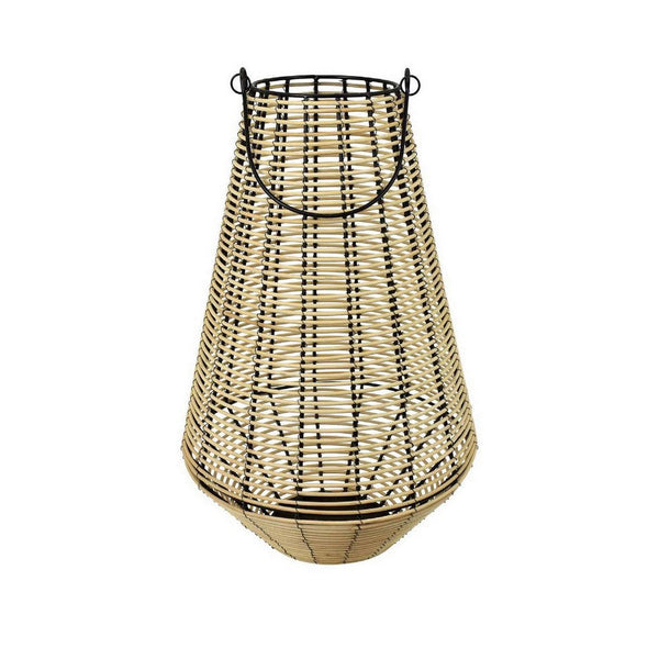 21 Inch Decorative Lantern, Fiber Cage Design with Black Metal Frame - BM309952