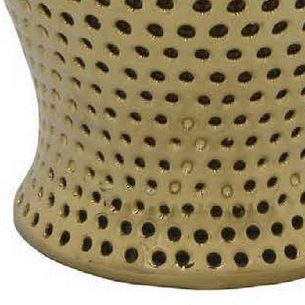 Deni 25 Inch Temple Jar, Small Carved Cut Out Lattice, Lid, Gold Ceramic - BM309967