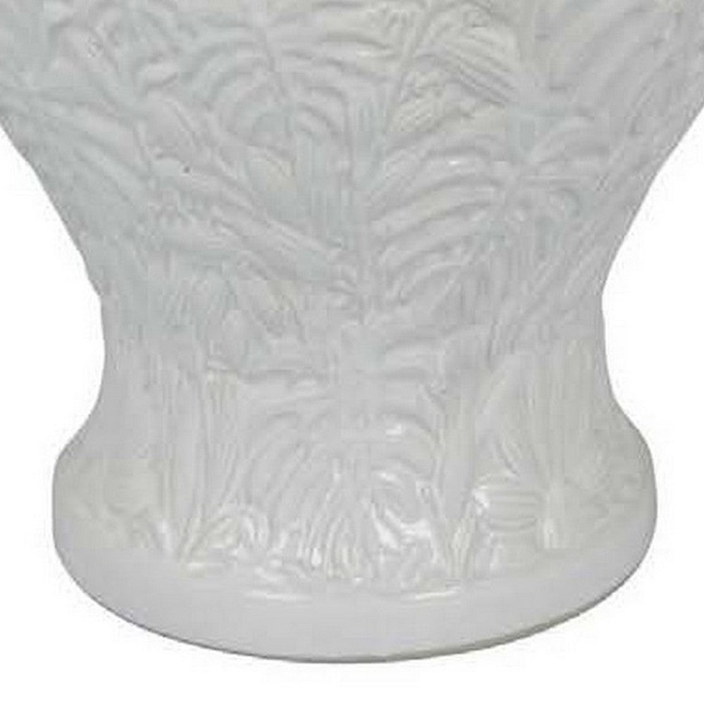 Deni 18 Inch Temple Jar, Embossed Design, Removable Lid, White Finish - BM309972