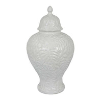 Deni 18 Inch Temple Jar, Embossed Design, Removable Lid, White Finish - BM309972