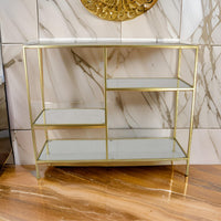 Casy 35 Inch Plant Display Stand with 4 Varied Shelves, Gold Metal - BM310018