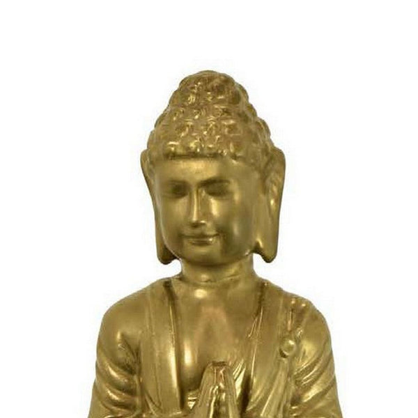 James 34 Inch Buddha Figurine, Ceramic, Standing on Lotus Pedestal, Gold - BM310026