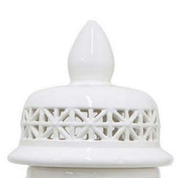 Paul 25 Inch Pierced Temple Jar with Lid, Intricate Pattern Ceramic, White - BM310041