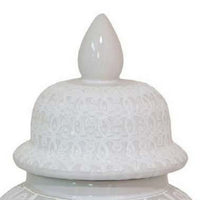 Deni 19 Inch Temple Jar, Removable Lid, Carved Pattern, Ceramic, White - BM310046