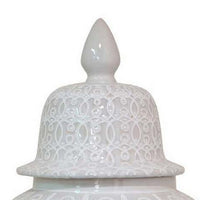 Deni 33 Inch Temple Jar, Removable Lid, Carved Pattern, Ceramic, White - BM310047
