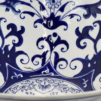 Cherry 16 Inch Decorative Bowl, Ceramic, Floral Design, Blue and White - BM310051