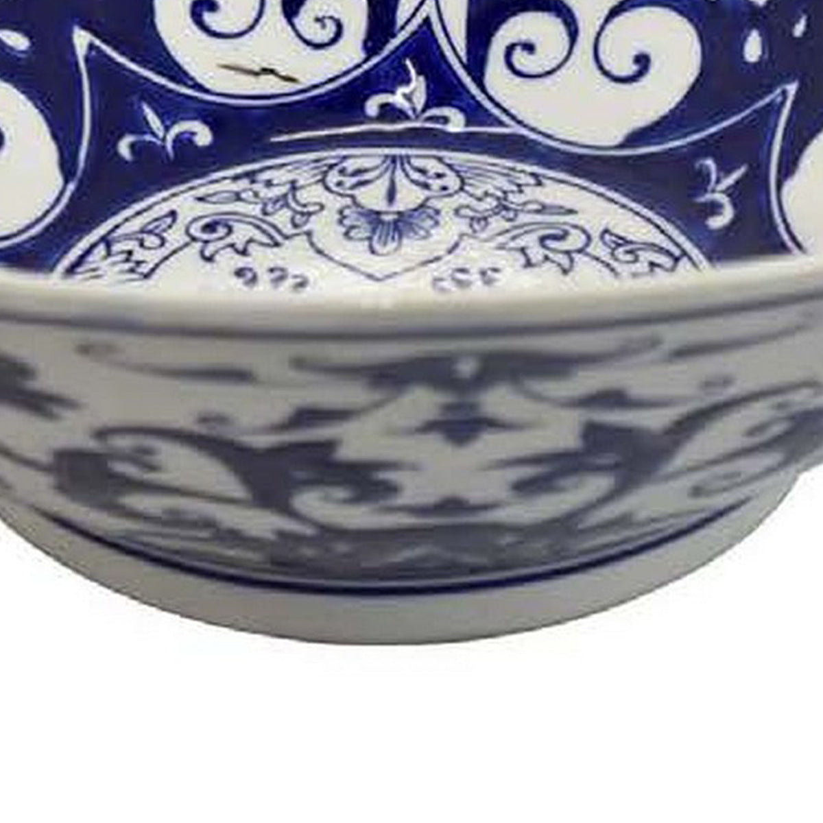 Cherry 16 Inch Decorative Bowl, Ceramic, Floral Design, Blue and White - BM310051