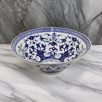 Cherry 16 Inch Decorative Bowl, Ceramic, Floral Design, Blue and White - BM310051