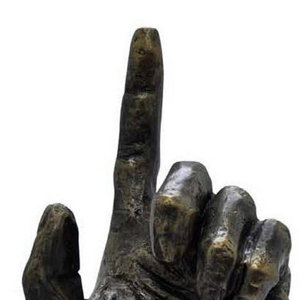24 Inch Pointing Hand Sculpture, Pedestal 'Base, Resin Frame, Bronze - BM310056