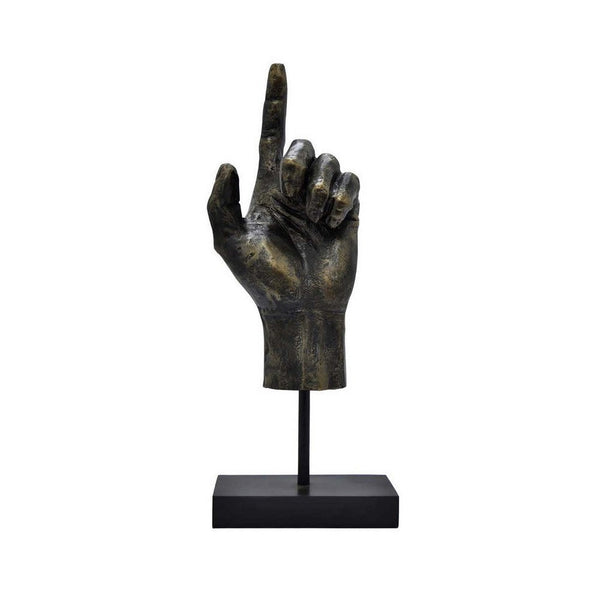 24 Inch Pointing Hand Sculpture, Pedestal 'Base, Resin Frame, Bronze - BM310056