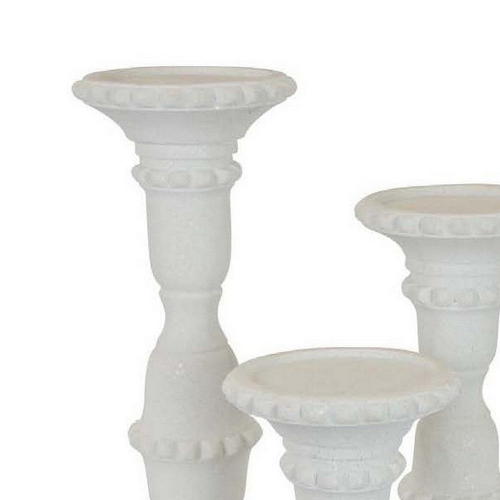 Accent Candle Holder Set of 3, Tall Pillars, Heavy Base, White Resin - BM310057