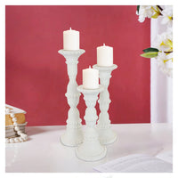 Accent Candle Holder Set of 3, Tall Pillars, Heavy Base, White Resin - BM310057